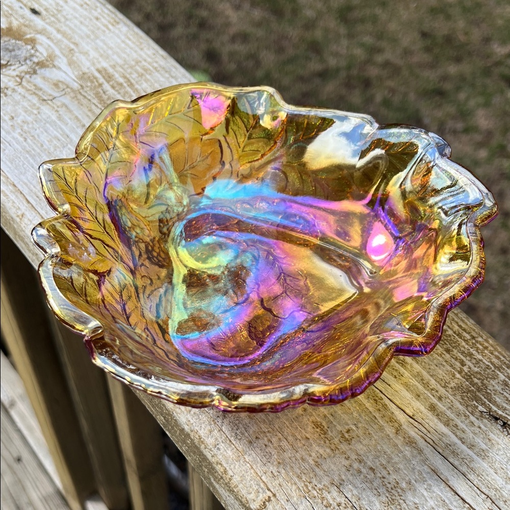 Vintage Carnival Glass Decorative Bowl - Gold Multicolor Accent